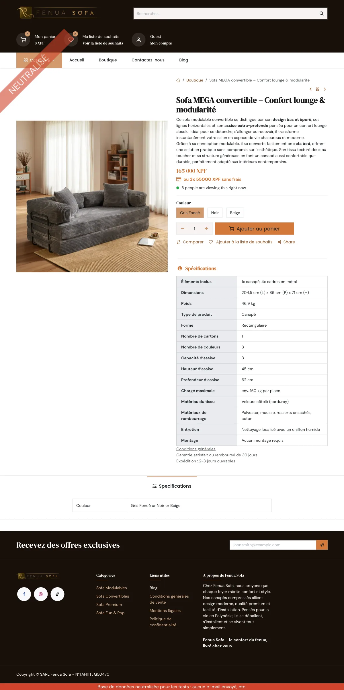 Page produit Sofa MEGA convertible