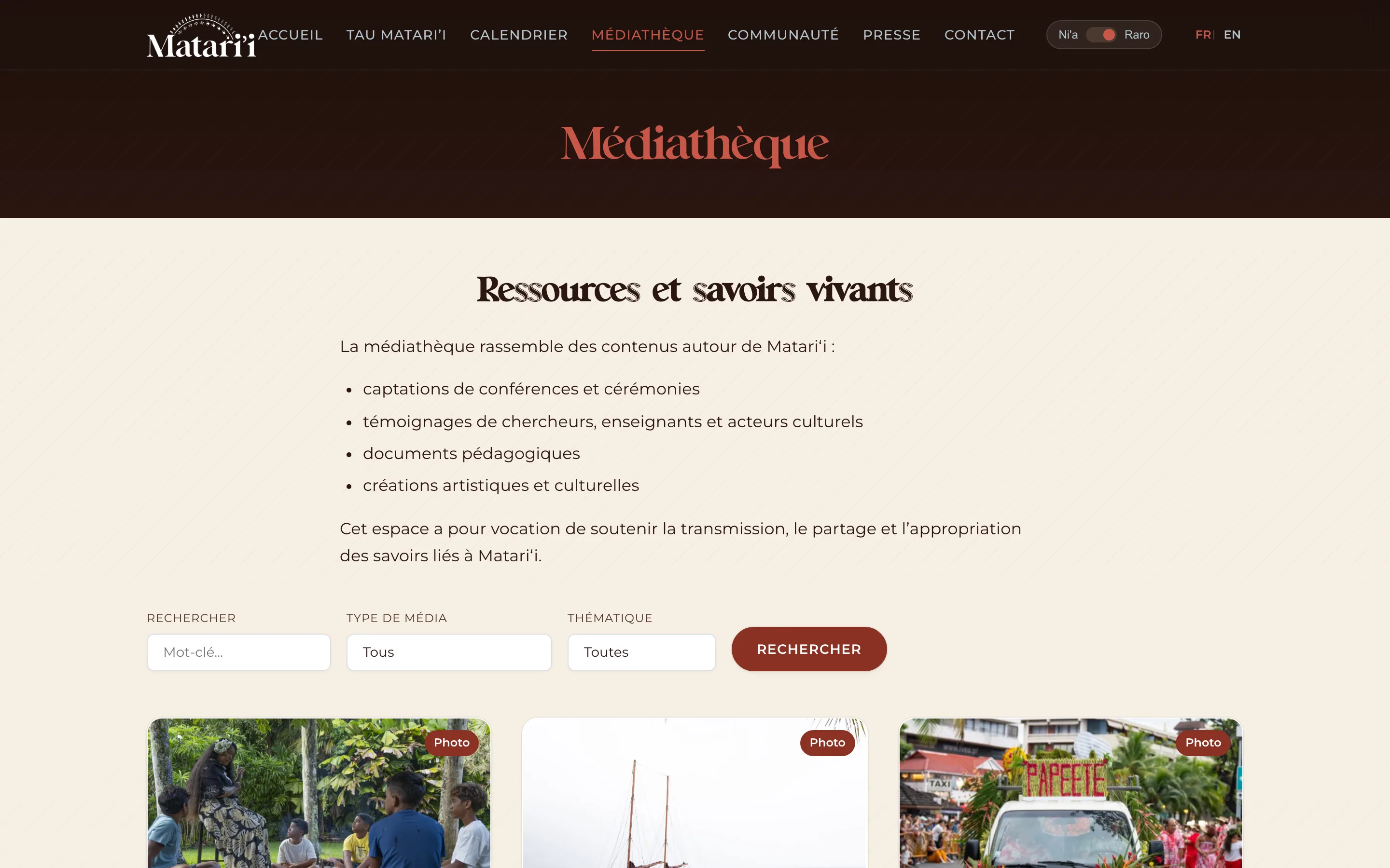 Page Médiathèque — matarii.pf